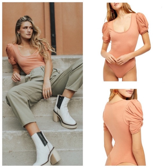 NWT-Free People Sweet Twist Puff Sleeve Bodysuit - Picture 10 of 14